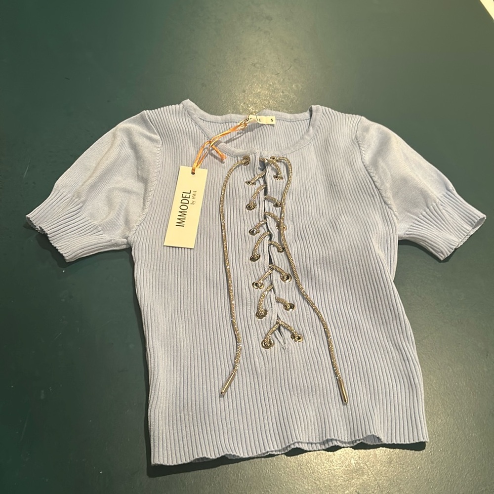 sparkly and blue knit tee